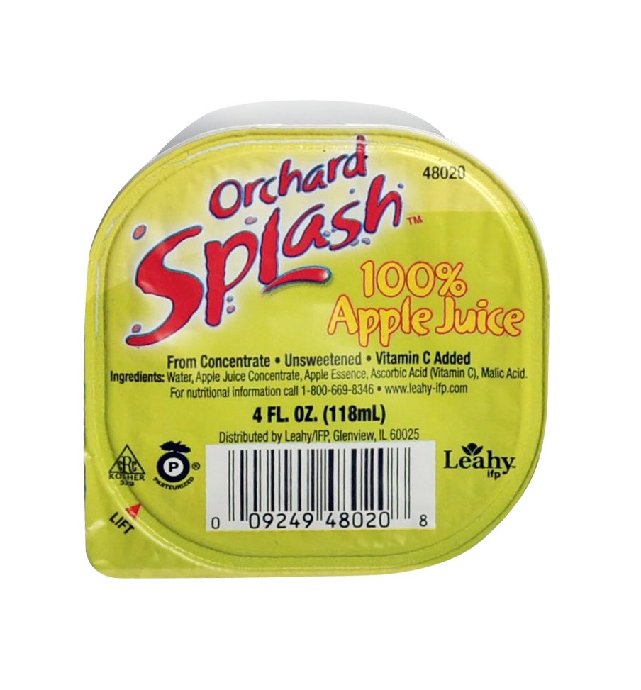 Orchard Splash 4oz Portion Control Juice Cups, Apple 100% (48 Aseptic Cups per Case)