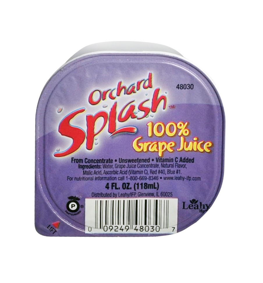 Orchard Splash 4oz Portion Control Juice Cups, Grape 100% (48 Aseptic Cups per Case)